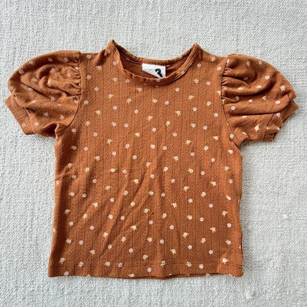 Cotton On Kids Brown Floral Pointelle Tee GUC 3